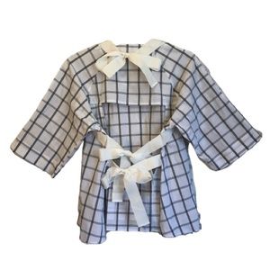 ASOS White/Black Plaid Grid Tie-Back Blouse Top